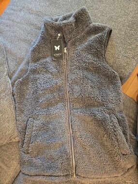 LOMON Women's Plush Zip-Front Gray Fleece Vest
